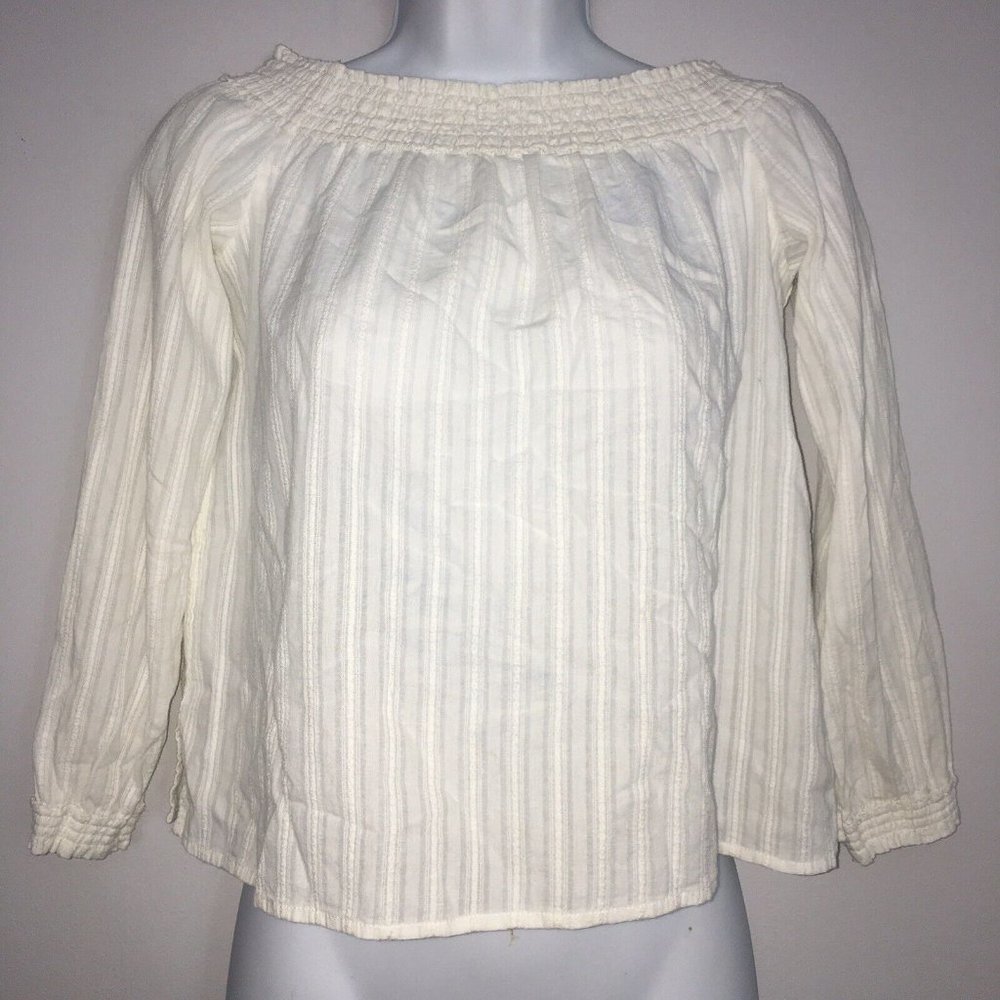 Rag & Bone Top Womens XS White Striped Cropped 100% Cotton 3/4 Sleeve Pullover